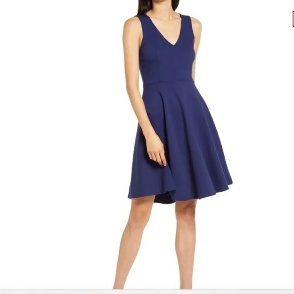 Lulus Bon Appetit Navy Skater Dress sz XS EUC